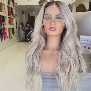 Icy mushroom blonde full lace unit with 1b roots!